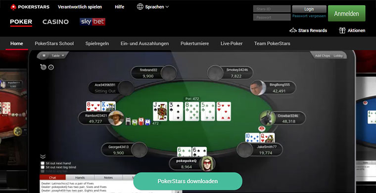 Pokerstars Webauftritt